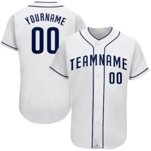 Custom White Baseball Jersey with Navy