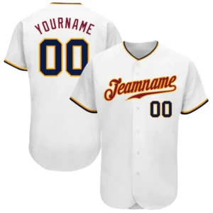 Custom White Baseball Jersey with Navy-Gold