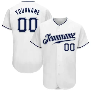 Custom White Baseball Jersey with Navy-Gray