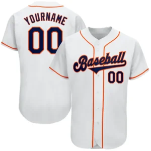 Custom White Baseball Jersey with Navy-Orange