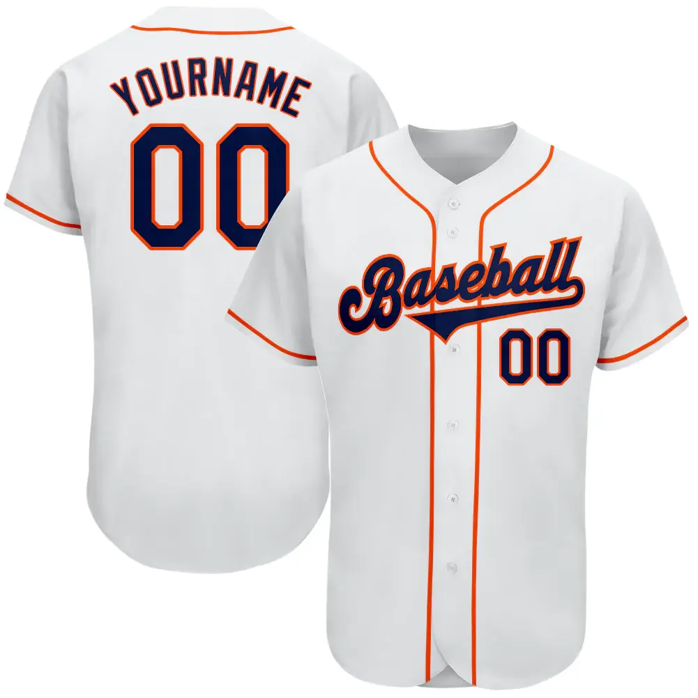 Custom White Baseball Jersey with Navy-Orange