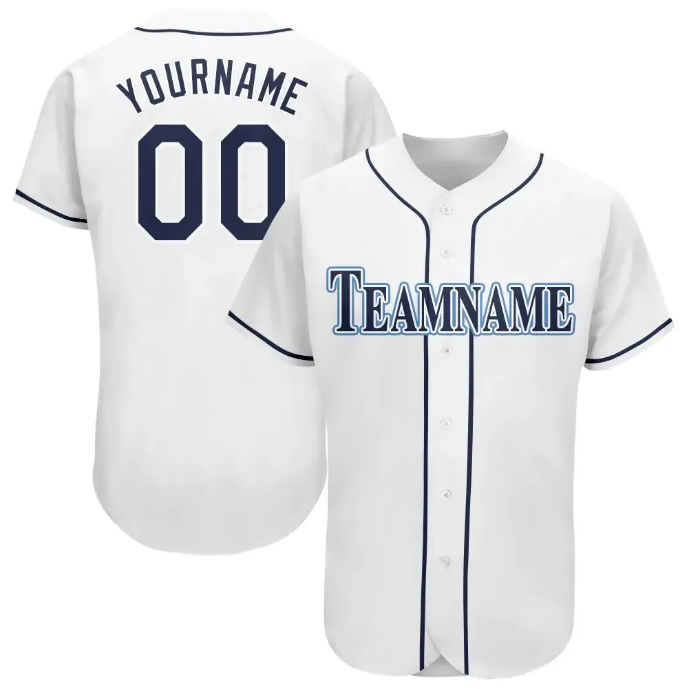 Custom White Baseball Jersey with Navy-Powder Blue