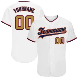 Custom White Baseball Jersey with Old Gold-Navy