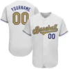 Custom White Baseball Jersey with Old Gold-Royal