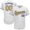 Custom White Baseball Jersey with Old Gold-Royal