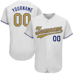 Custom White Baseball Jersey with Old Gold-Royal