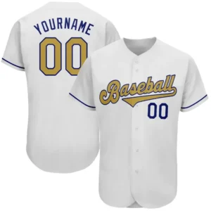 Custom White Baseball Jersey with Old Gold-Royal