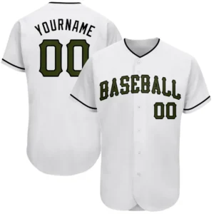 Custom White Baseball Jersey with Olive-Black