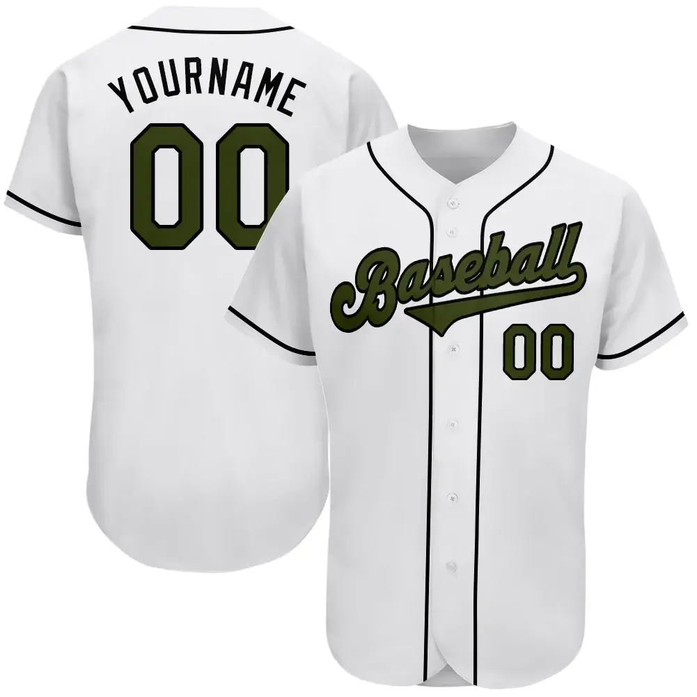 Custom White Baseball Jersey with Olive-Black