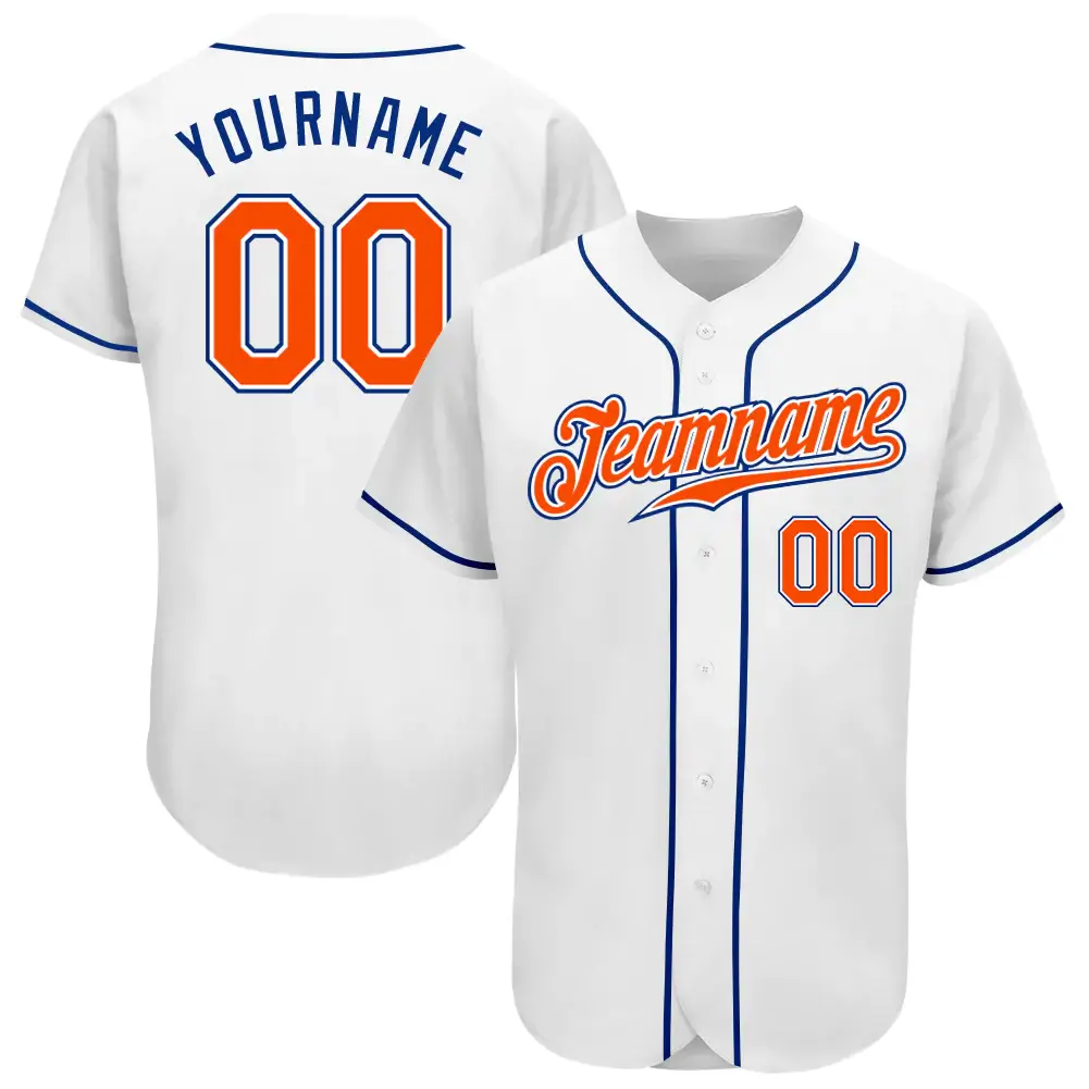 Custom White Baseball Jersey with Orange-Royal