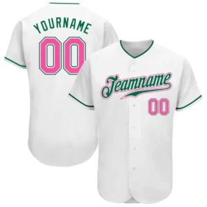 Custom White Baseball Jersey with Pink-Kelly Green