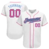 Custom White Baseball Jersey with Pink-Light Blue