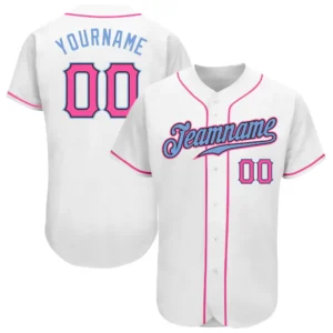 Custom White Baseball Jersey with Pink-Light Blue
