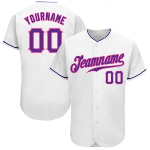 Custom White Baseball Jersey with Purple-Pink