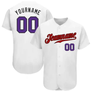 Custom White Baseball Jersey with Purple-Red