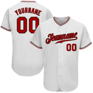 Custom White Baseball Jersey with Red-Black