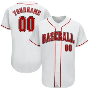 Custom White Baseball Jersey with Red-Black