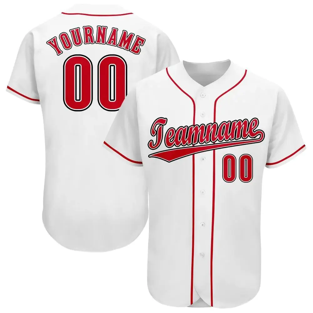 Custom White Baseball Jersey with Red-Black