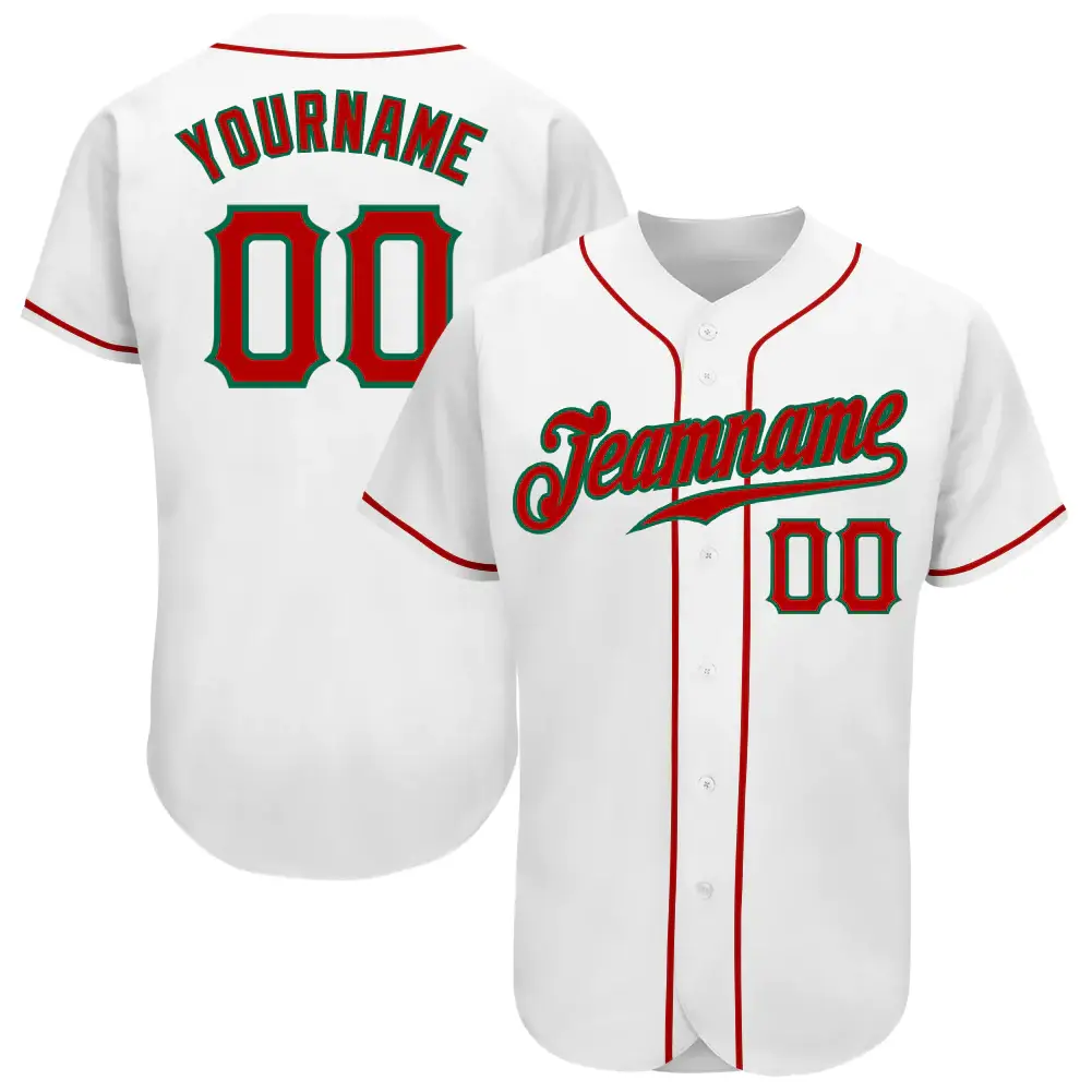 Custom White Baseball Jersey with Red-Kelly Green