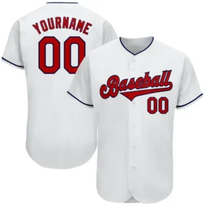 Custom White Baseball Jersey with Red-Navy