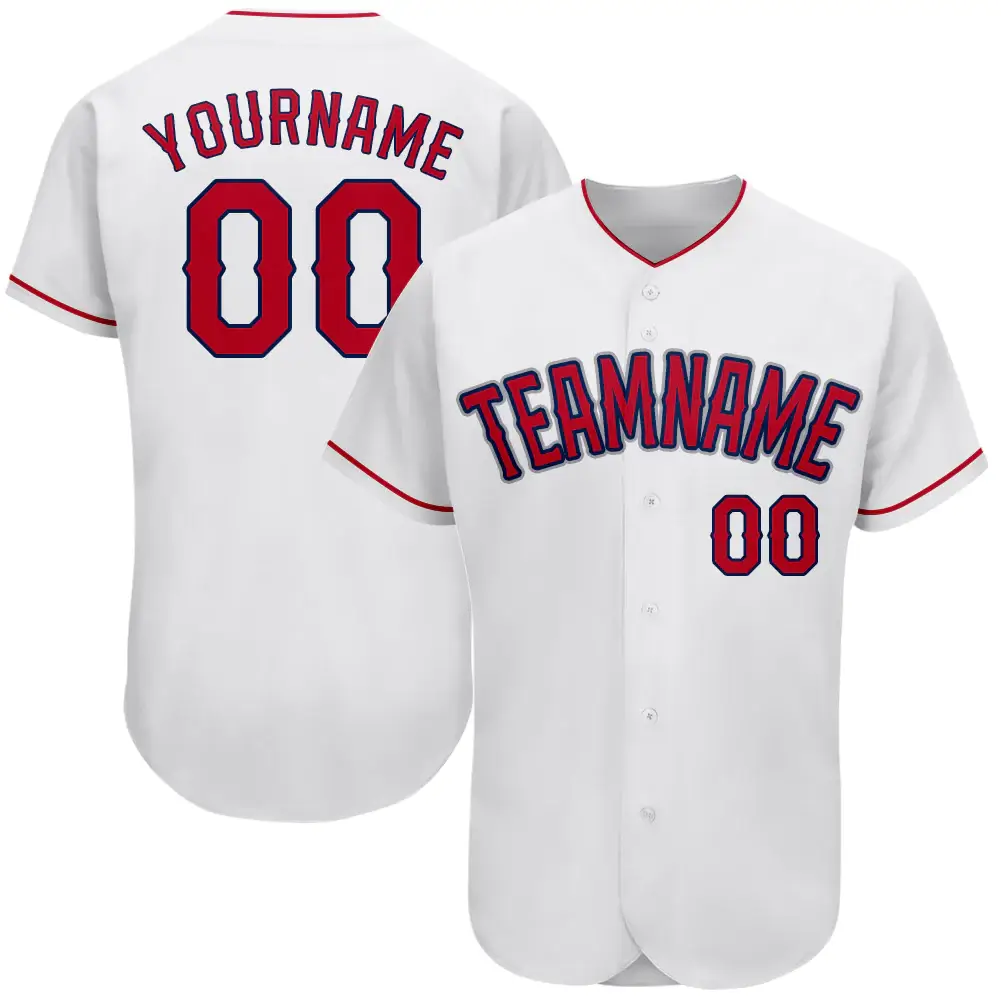 Custom White Baseball Jersey with Red-Navy