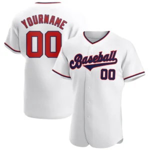 Custom White Baseball Jersey with Red-Navy