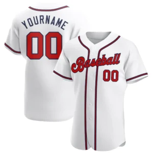 Custom White Baseball Jersey with Red-Navy
