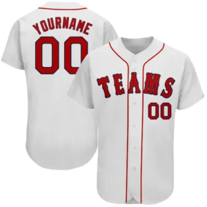 Custom White Baseball Jersey with Red-Navy