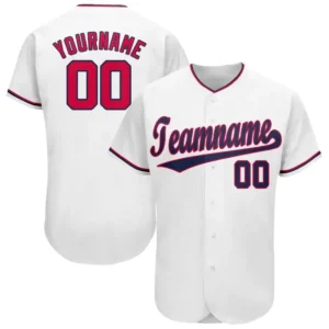Custom White Baseball Jersey with Red-Navy