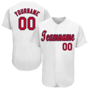 Custom White Baseball Jersey with Red-Navy