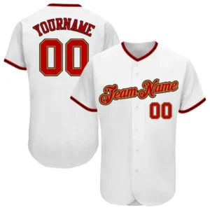 Custom White Baseball Jersey with Red-Old Gold
