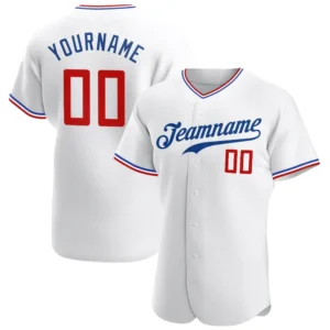 Custom White Baseball Jersey with Red-Royal