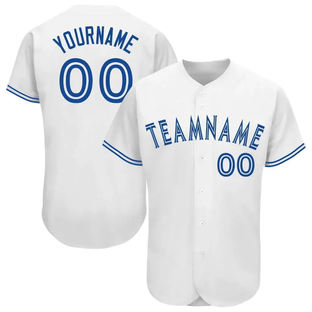 Custom White Baseball Jersey with Royal