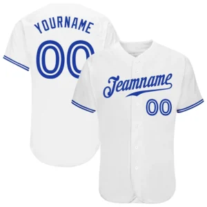 Custom White Baseball Jersey with Royal