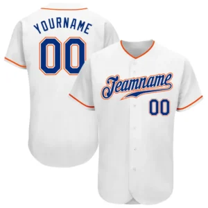 Custom White Baseball Jersey with Royal-Orange