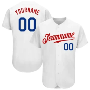 Custom White Baseball Jersey with Royal-Red