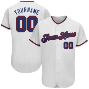 Custom White Baseball Jersey with Royal-Red