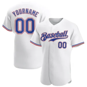 Custom White Baseball Jersey with Royal-Red