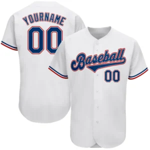 Custom White Baseball Jersey with Royal-Red
