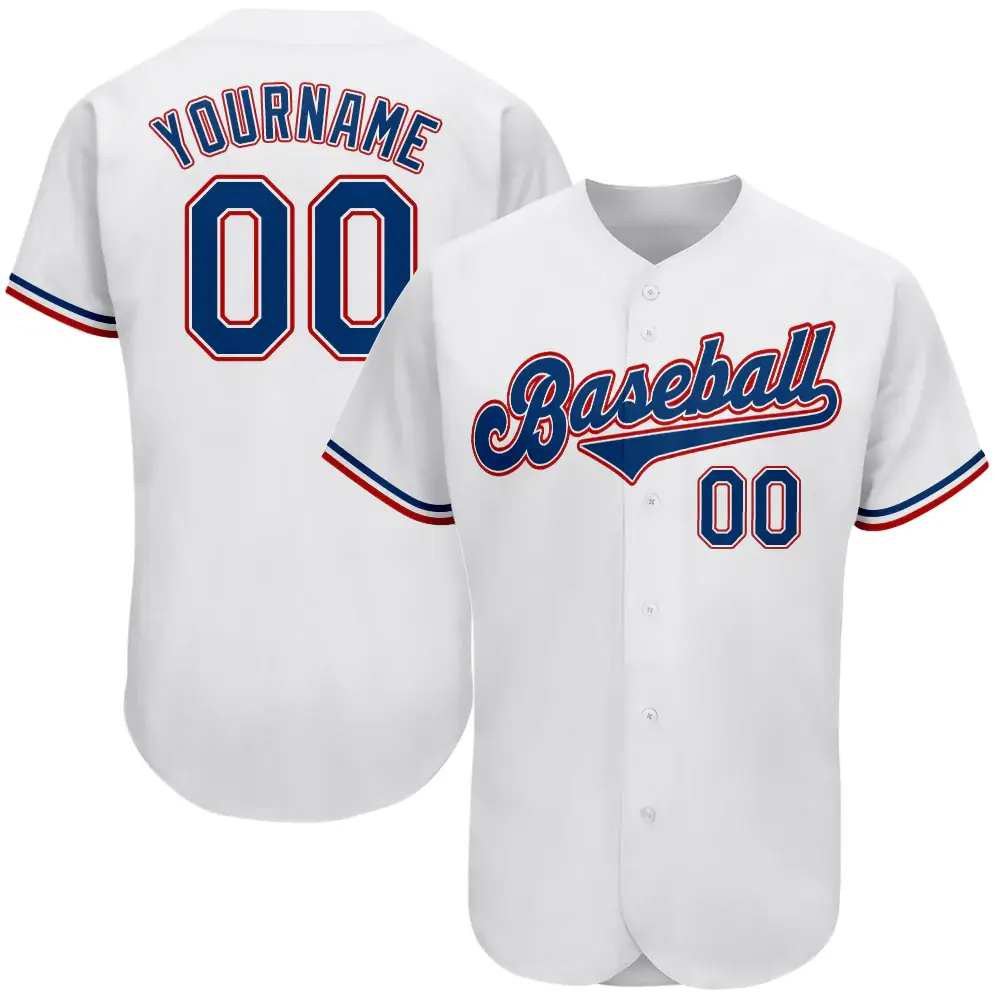 Custom White Baseball Jersey with Royal-Red