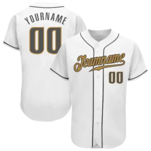 Custom White Baseball Jersey with Steel Gray-Old Gold