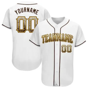 Custom White Drift Fashion Baseball Jersey with Brown-Gold