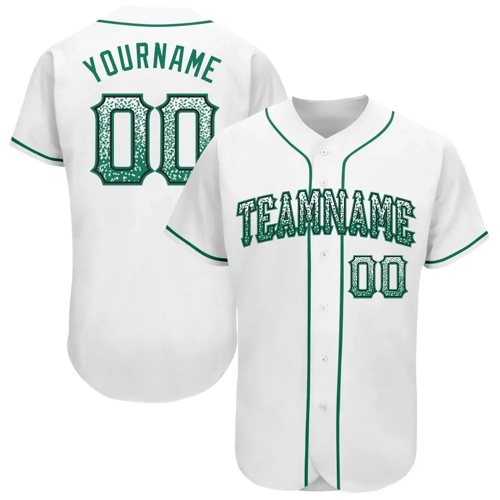 Custom White Drift Fashion Baseball Jersey with Kelly Green-Black