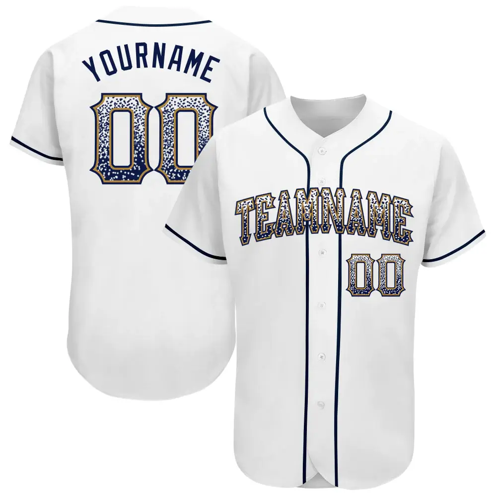 Custom White Drift Fashion Baseball Jersey with Navy-Old Gold