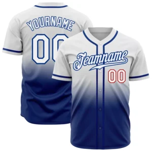 Custom White Fade Fashion Baseball Jersey with Royal-Red