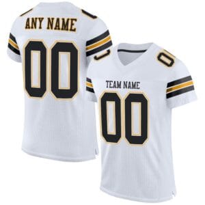 Custom White Mesh Football Jersey with Black-Gold