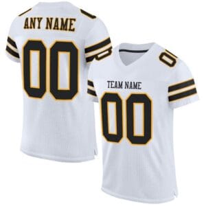 Custom White Mesh Football Jersey with Black-Gold