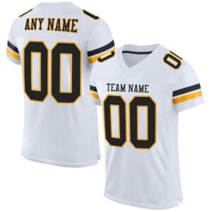 Custom White Mesh Football Jersey with Black-Gold