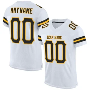 Custom White Mesh Football Jersey with Black-Gold