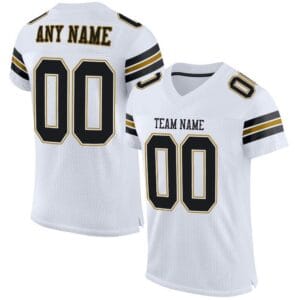 Custom White Mesh Football Jersey with Black-Old Gold